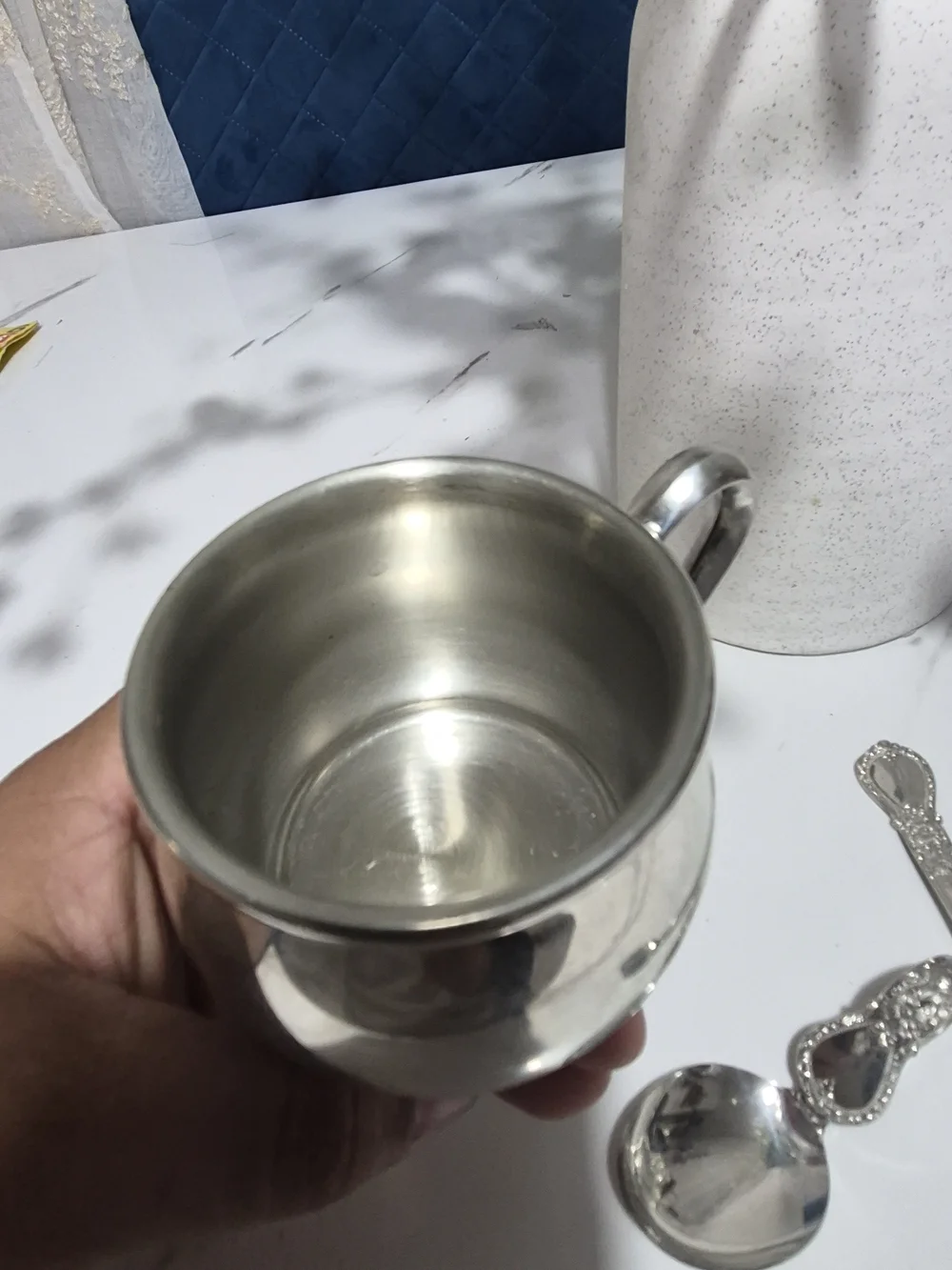 Vintage Web Pewter 1172 Polished Baby Cup and 2 Spoons .